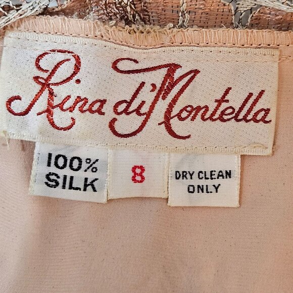 Rina Di Montella Vintage Designer Silk Evening Dress Lace & Beaded Detail Size 8 - Picture 12 of 12